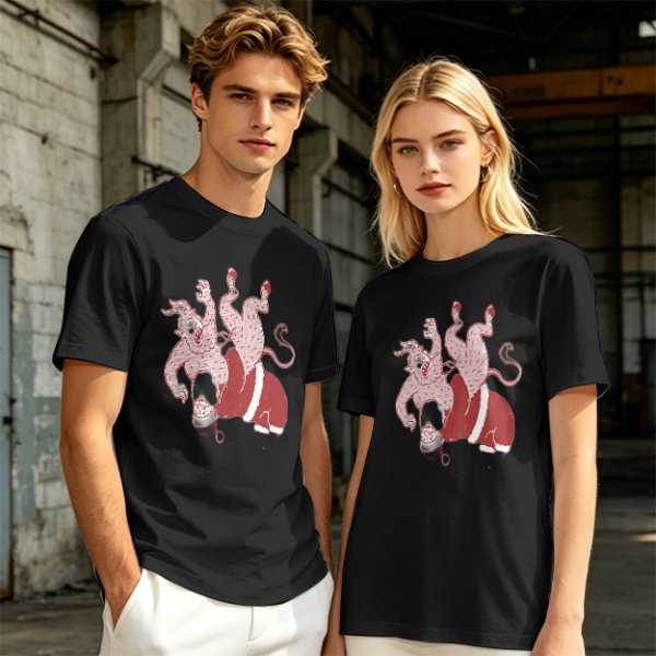 Olive T-Shirt With Krampus And Santa Graphic Print