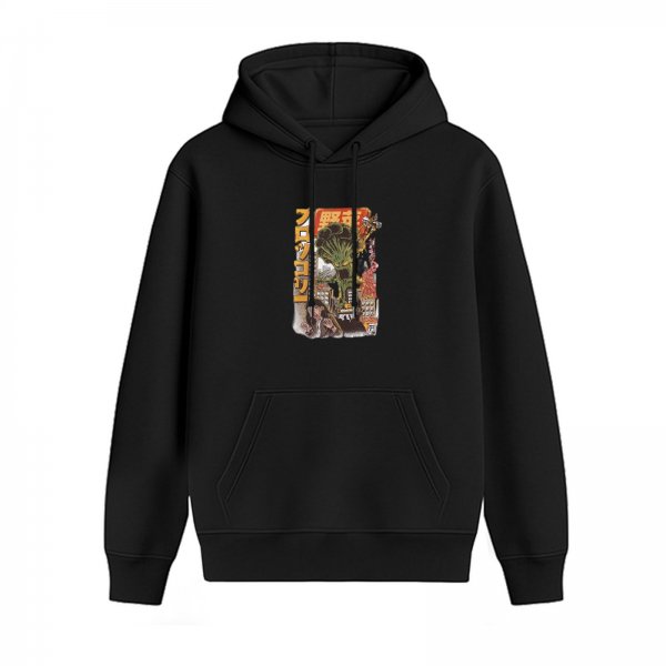 Black Hoodie With Giant Broccoli Monster Japanese Art Print