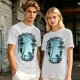 Olive T-Shirt With Silhouetted Forest Scene And Two Figures