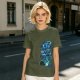 Olive Green T-Shirt with Blue Abstract Graphic Print