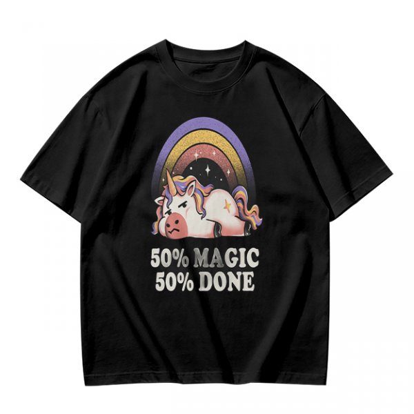 Olive T-Shirt With Grumpy Unicorn 50% Magic 50% Done Print