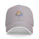 Black baseball cap with a cartoon cat working on a laptop print