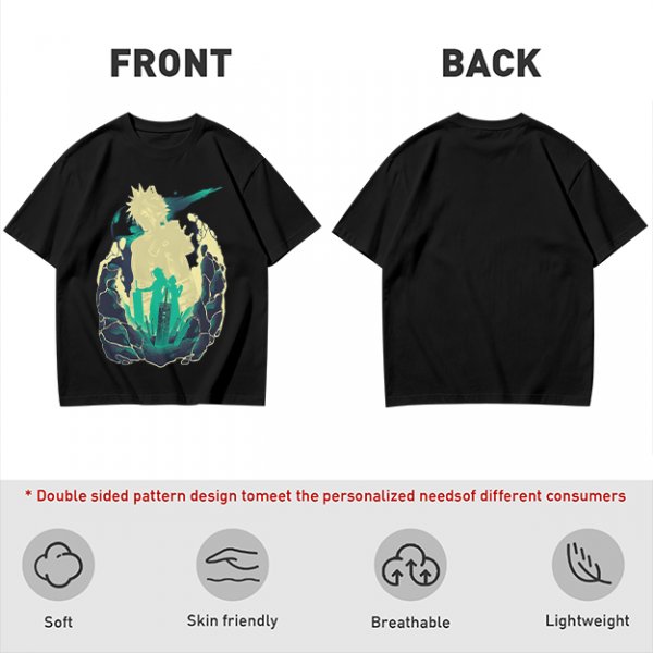 Anime Silhouette Graphic Olive Green Short Sleeve T-Shirt