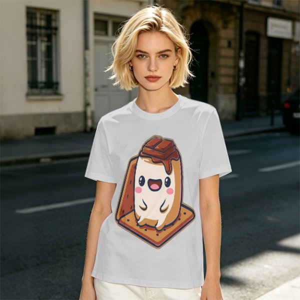 Olive T-Shirt With Cute Smores Character Graphic Print