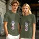 Olive Green T-Shirt With Cute Chef Cat Mixing Batter Print