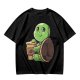 Olive Green T-Shirt With Cute Turtle Holding Coffee Cup Print