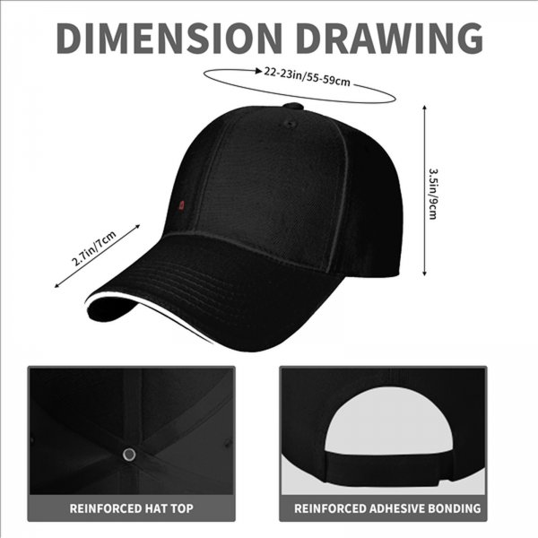 Black Baseball Cap with Small Red Logo and White Brim Trim