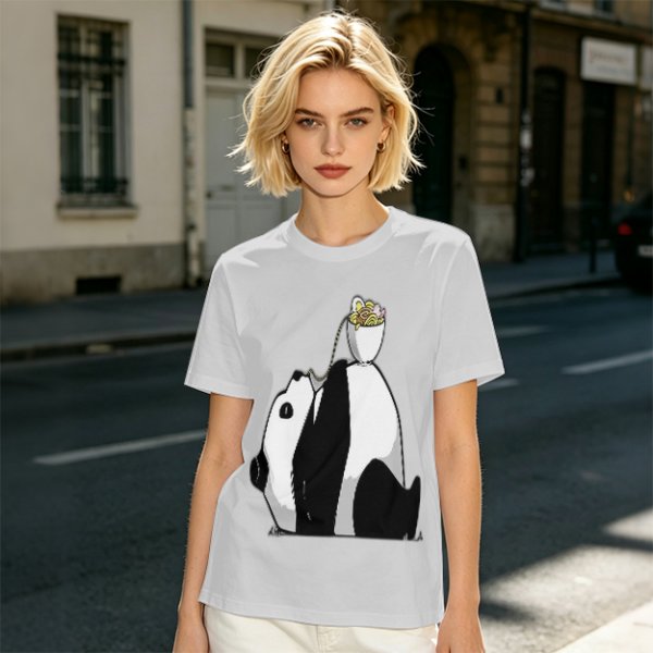 Olive T-Shirt With Panda Balancing Ramen Bowl Print