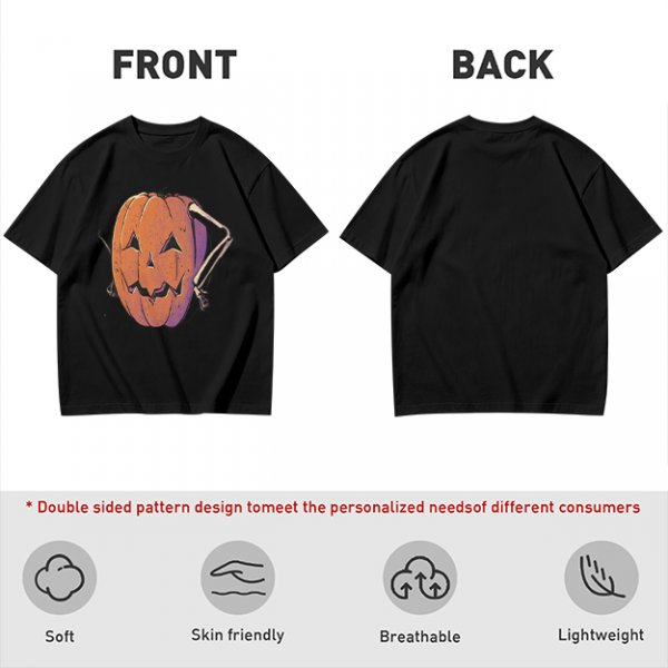 Olive Halloween T-Shirt with Skeleton Arm Jack-o'-Lantern Graphic