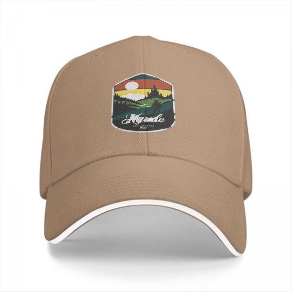 Black Baseball Cap with Retro Outdoor Landscape Graphic Patch
