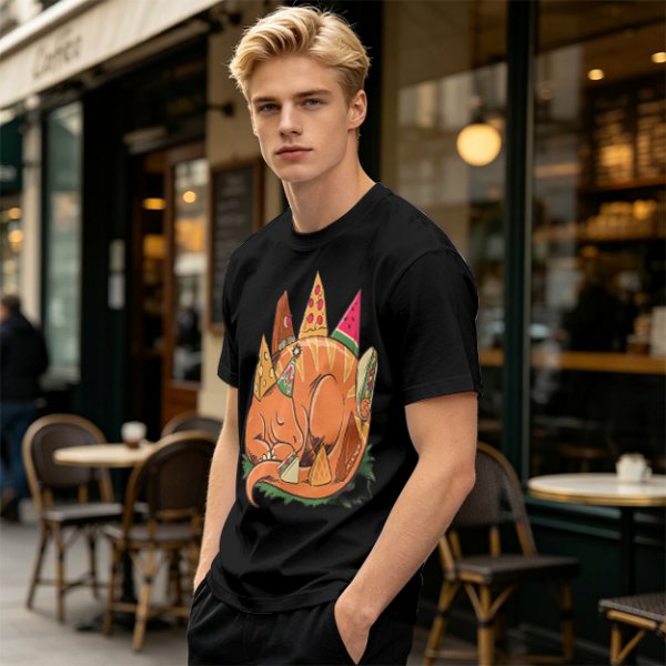 Sleeping Dinosaur Surrounded by Food Slices Graphic T-Shirt