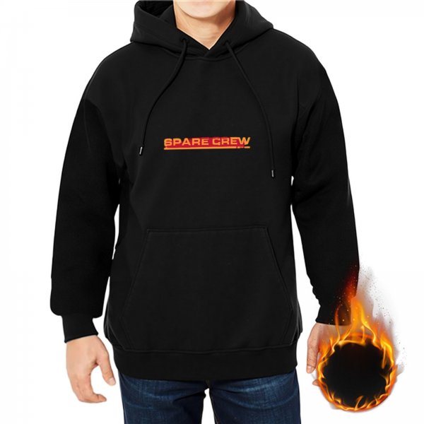 Black hoodie with 'SPARE CREW' graphic print
