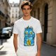Olive T-Shirt With Blue Maneki-Neko Monster Graphic Print