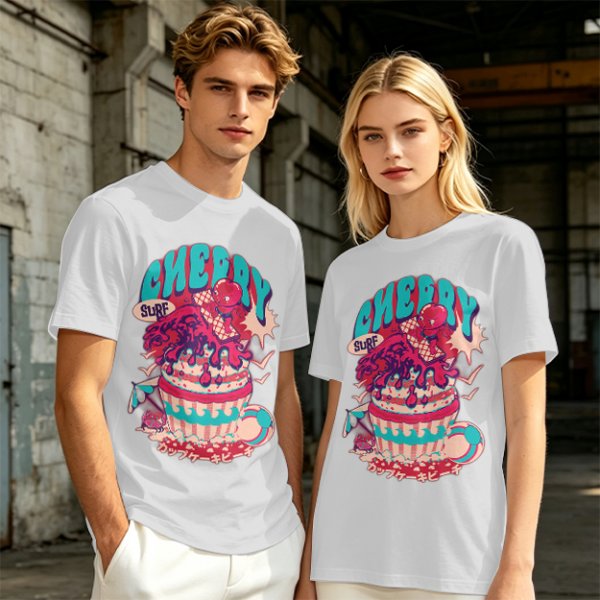 Olive T-shirt with Cherry Surf Cupcake Beach Graphic Print