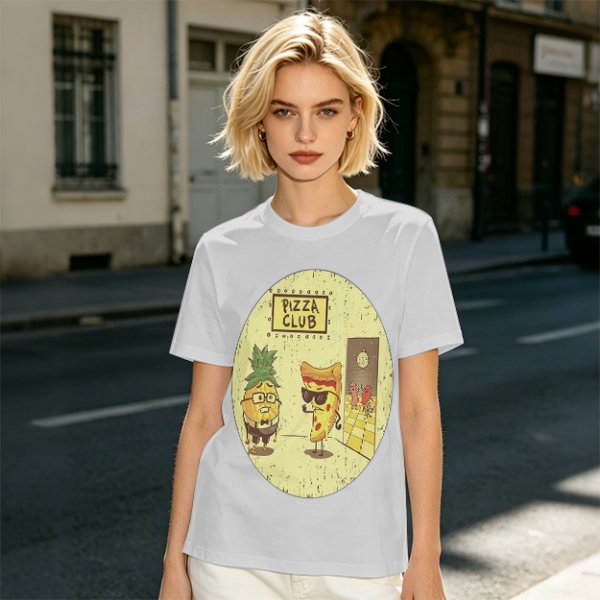 Pizza Club T-Shirt With Funny Pineapple and Pizza Slice Characters