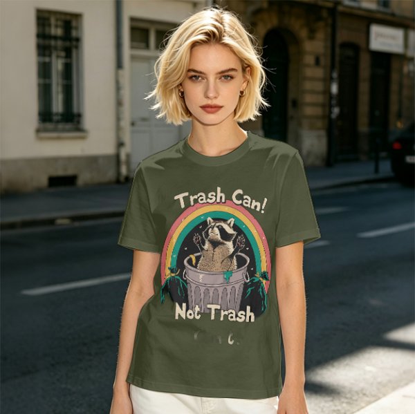 Trash Can Not Trash Raccoon Rainbow Graphic T-Shirt