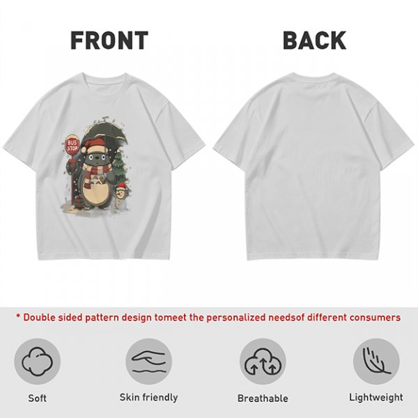 Christmas Totoro at Bus Stop Graphic T-Shirt