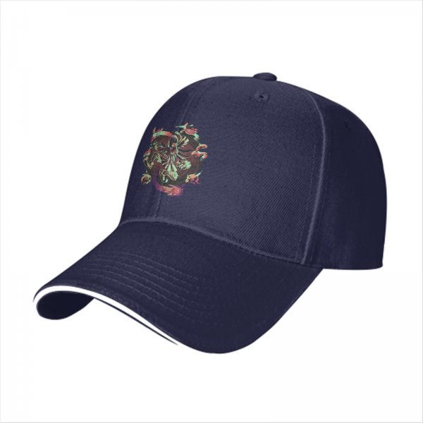 Black Baseball Cap With Psychedelic Skull Snake Graphic