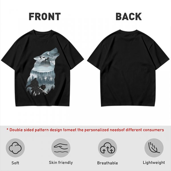 Olive T-Shirt With Howling Wolf Silhouette Winter Fantasy Art Print