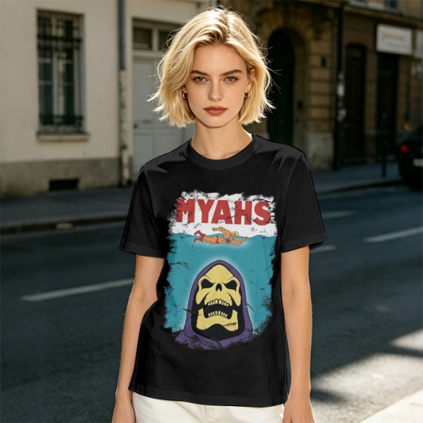 Olive Graphic T-Shirt with Skeletor Jaws Parody Art