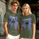 Olive T-Shirt With Blue Fantasy Animal Heads Graphic Print