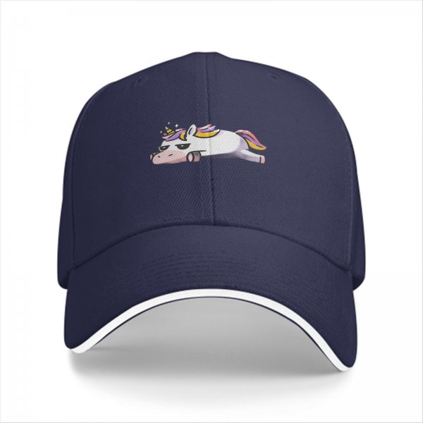Black Baseball Cap With Lazy Unicorn Graphic Print