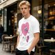 Oversized Olive T-Shirt with Retro Walking Pink Heart Cartoon Graphic