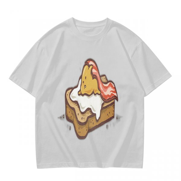 Olive T-Shirt With Cute Lazy Egg On Toast And Bacon Print