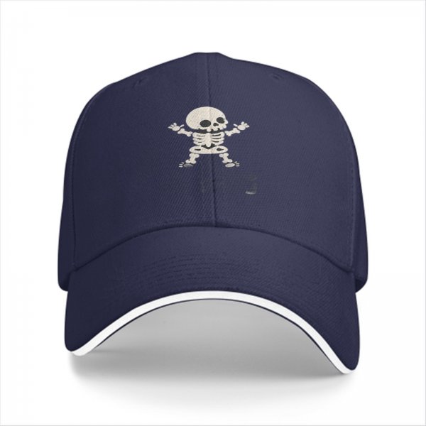 Black baseball cap with playful cartoon skeleton graphic