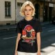 Olive t-shirt with cute cat sushi characters on a wooden platter