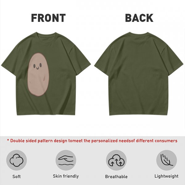 Olive Green T-Shirt With Cute Smiling Potato Graphic