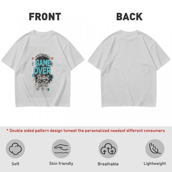 Olive t-shirt with 'Behind Every Game Over A Restart Awaits' gaming print