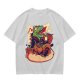 Olive T-Shirt with Cartoon Crocodile Eating Snack Graphic