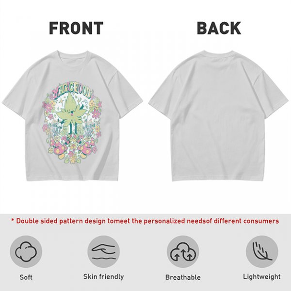 Olive Green Graphic T-Shirt With Whimsical Plant Creature And Floral Print