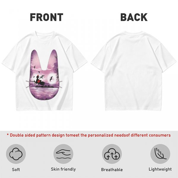 Olive T-Shirt With Witch Riding Broom Silhouette In Bunny Outline