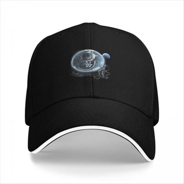 Black Baseball Cap With Cosmic Fetus In Bubble Graphic Design