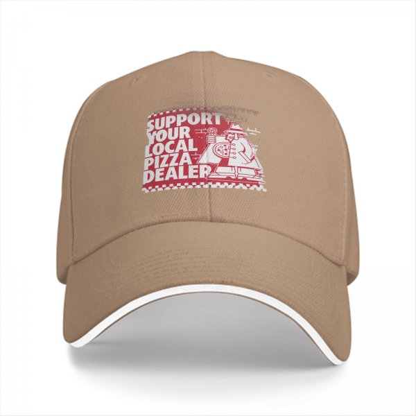 Black Baseball Cap With Support Your Local Pizza Dealer Print