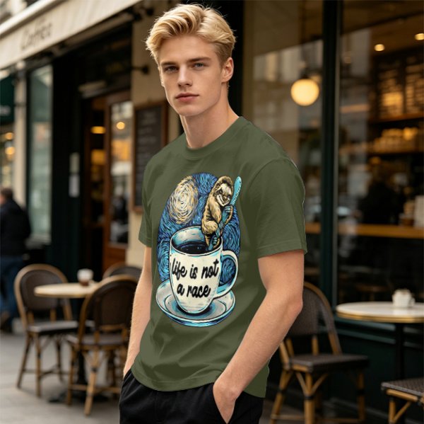 Life Is Not A Race Sloth Coffee Starry Night T-Shirt