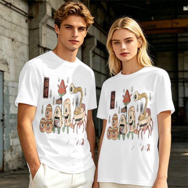 Olive T-Shirt with Japanese Food Monster Yokai Art Print