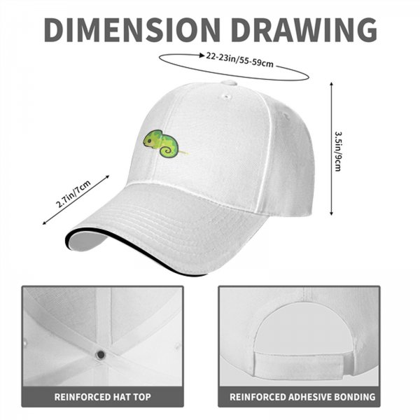 Black Baseball Cap with Cute Green Chameleon Graphic