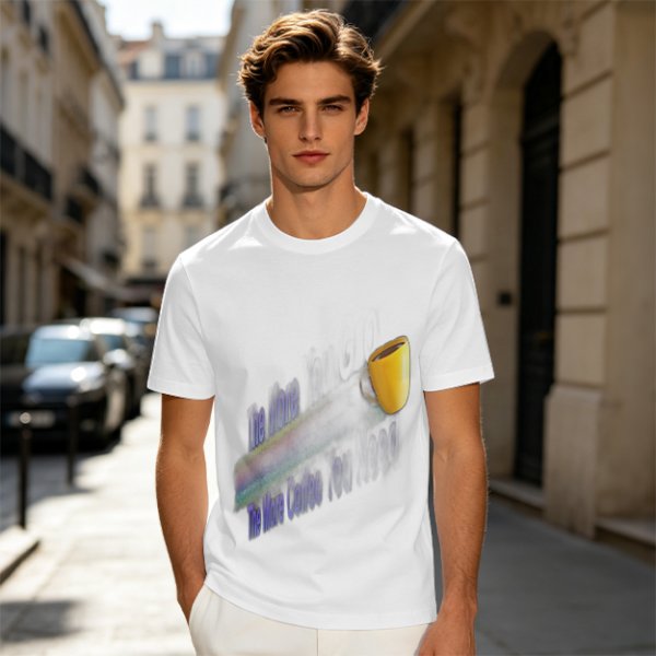 Olive Graphic T-Shirt With Coffee Mug And Rainbow Design