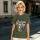 Olive T-Shirt With Grumpy Tabby Cat And Retro Cell Phone Print