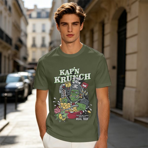 Kap'n Krunch Zombie Pirate Graphic Olive T-Shirt