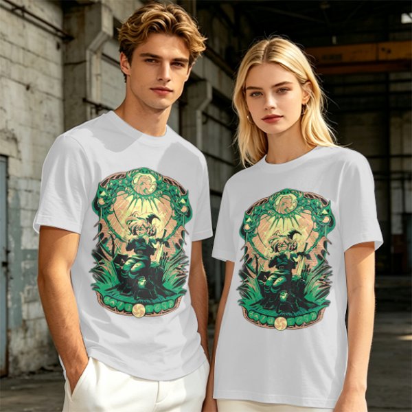 Olive Green T-Shirt With Fantasy Warrior Graphic Print