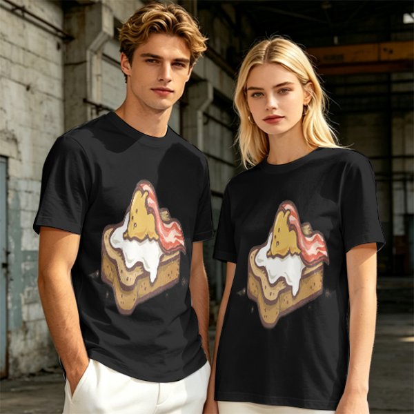 Olive T-Shirt With Cute Lazy Egg On Toast And Bacon Print