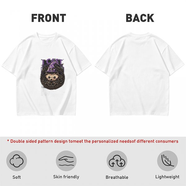 Olive green t-shirt with a hedgehog wizard graphic and 'I CAST' text