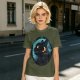 Olive T-Shirt With Black Cat And Crescent Moon Graphic