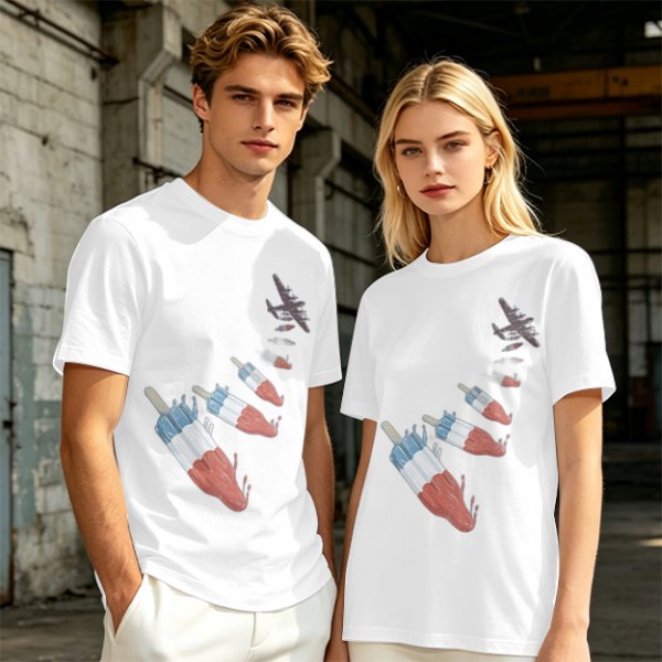 Olive T-Shirt With Melting Red White Blue Popsicle Print
