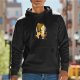 Black hoodie with stylized lion silhouette graphic print