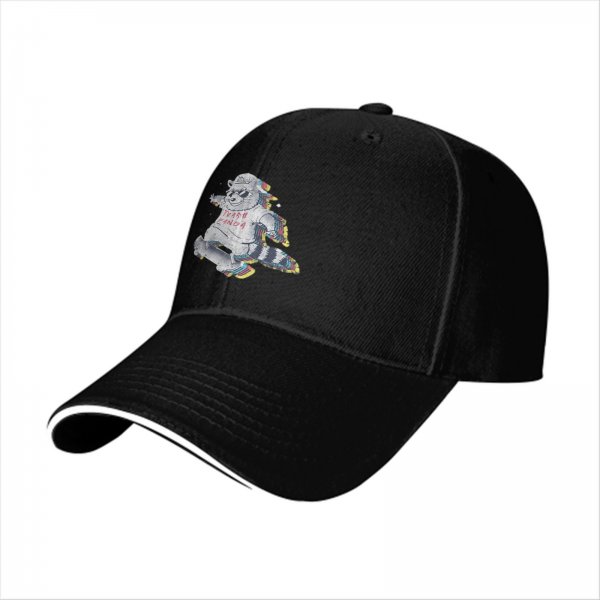 Black Baseball Cap With Skateboarding Raccoon Trash Panda Graphic